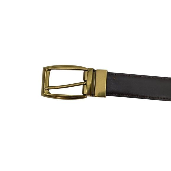 Mens Leather Belt 36 Brown Woven Detail Gold Metal Rectangular Buckle Western - Picture 4 of 11